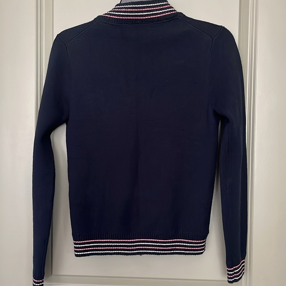 Tsumori Chisato zip front sweater with collegiate style trim. navy. extra small - Picture 4 of 5